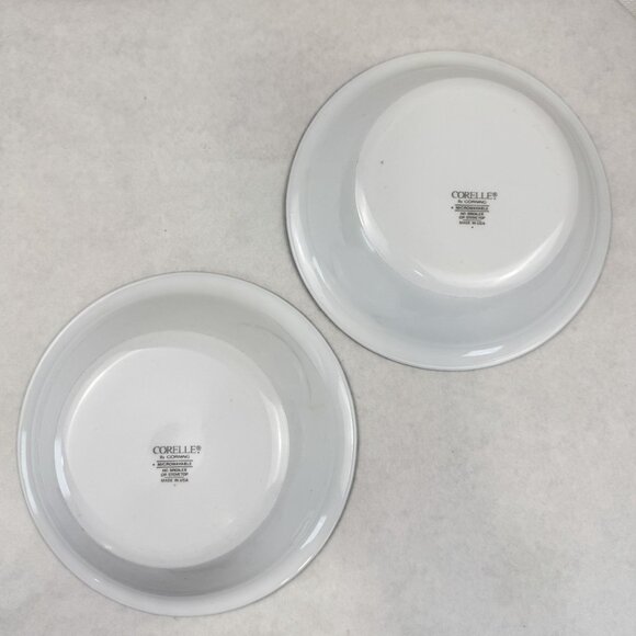 Corelle Corning White Swirl Rimmed Soup Cereal Bowls Blue Trim 7.25" Set Of 2 - Picture 5 of 8